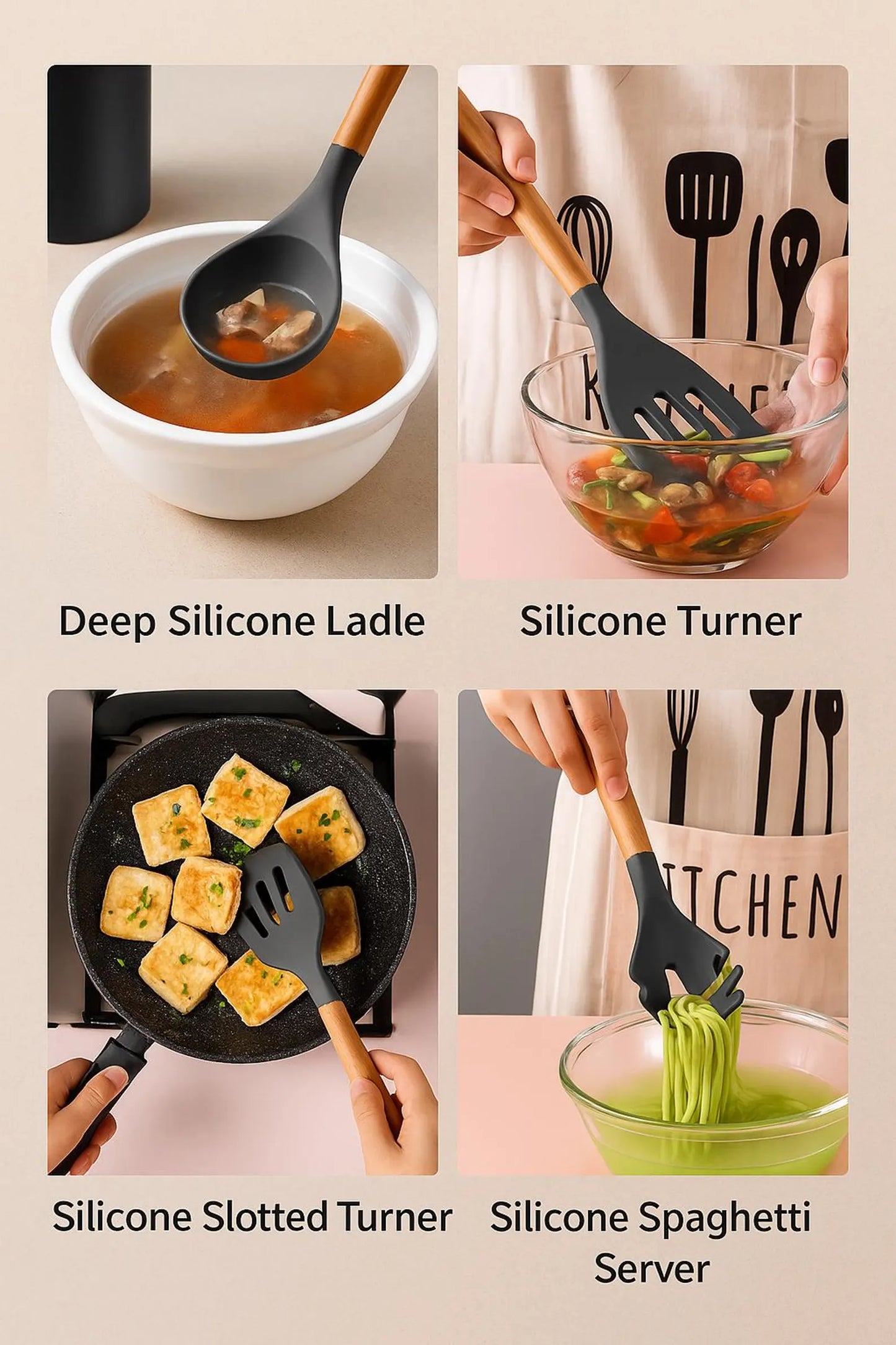 Silicone Kitchen Utensils Set 11pcs with Holder (12 piece) | Non-Stick, Heat Resistant, BPA-Free
