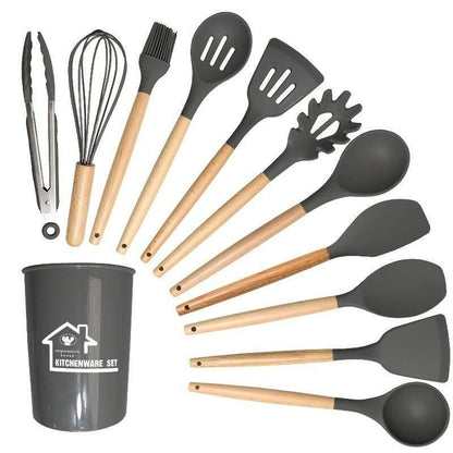 Silicone Kitchen Utensils Set 11pcs with Holder (12 piece) | Non-Stick, Heat Resistant, BPA-Free