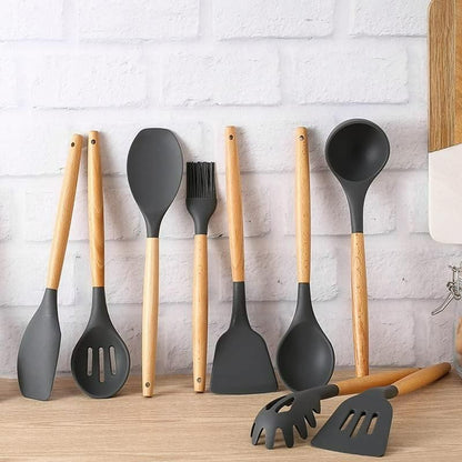 Silicone Kitchen Utensils Set 11pcs with Holder (12 piece) | Non-Stick, Heat Resistant, BPA-Free