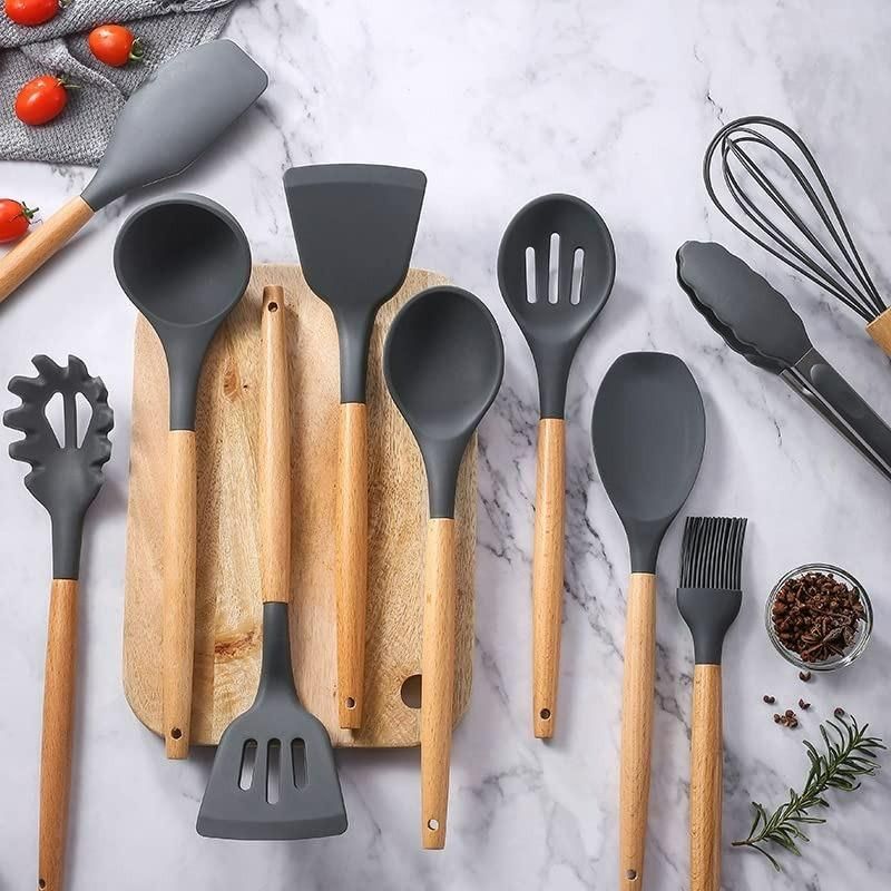Silicone Kitchen Utensils Set 11pcs with Holder (12 piece) | Non-Stick, Heat Resistant, BPA-Free