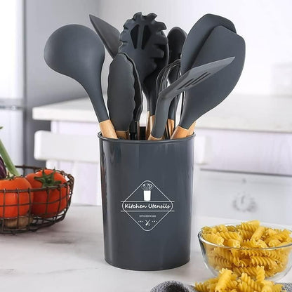 Silicone Kitchen Utensils Set 11pcs with Holder (12 piece) | Non-Stick, Heat Resistant, BPA-Free