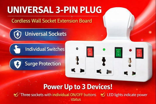 3 Pin Multi Plug Point  Cordless Wall Socket Extension Board