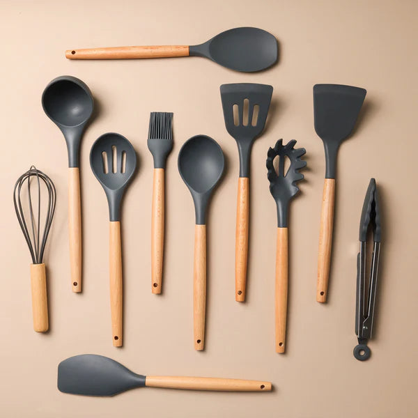 Silicone Kitchen Utensils Set 11pcs with Holder (12 piece) | Non-Stick, Heat Resistant, BPA-Free