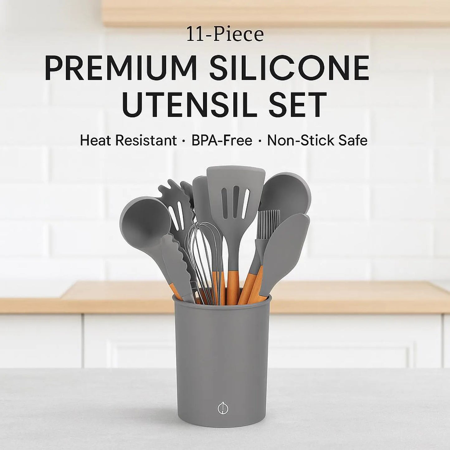 Silicone Kitchen Utensils Set 11pcs with Holder (12 piece) | Non-Stick, Heat Resistant, BPA-Free
