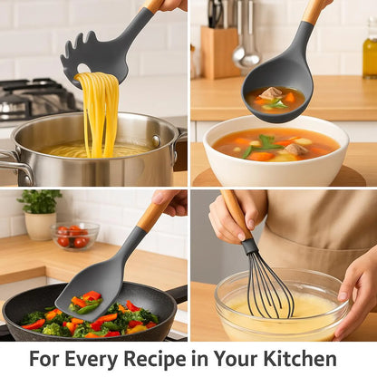 Silicone Kitchen Utensils Set 11pcs with Holder (12 piece) | Non-Stick, Heat Resistant, BPA-Free