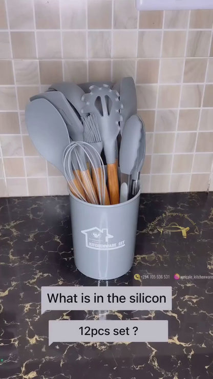 Silicone Kitchen Utensils Set 11pcs with Holder (12 piece) | Non-Stick, Heat Resistant, BPA-Free
